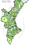 Comarques du royaume de Valence selon Emili Beüt en 1934 (version de 1971).