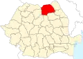 Map of Romania highlighting Suceava County