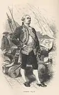 Suffren dans une gravure d'un livre d’histoire de la fin du XIXe&nbsp;siècle.