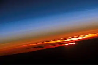 Photo de couleur de soleil montrant un dégradé allant du bleu marine jusqu'au rouge.
