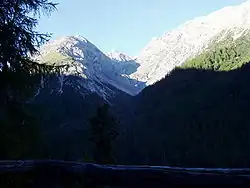 Vue du val Quattervals depuis la Chamanna Cluozza.
