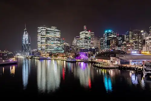 Darling Harbour de nuit.