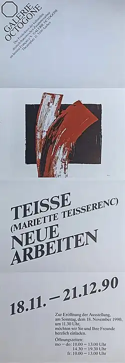 Affiche de l'exposition "TEISSE : Neue Arbeiten", Galerie Octogone 18/11-21/12/1990, Aix-la-Chappelle