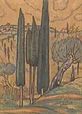 Paysage avec cyprès.Collection de l'Université Aristote, Thessalonique.