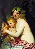 Bacchante donnant à boire du vin à Cupidon.