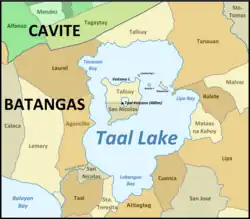 Situation d'Alitagtag au sud du lac Taal.