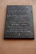 Plaque commémorative de Krystyna Krahelska au 57 rue Rakowiecka à Varsovie où elle vécut de 1936 à 1939.