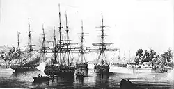Dupetit-Thouars prenant possession de Tahiti le 9 septembre 1842.