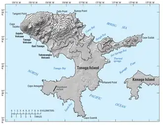Carte topographique de l'île Tanaga.