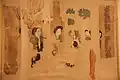Damoiselles dans un jardin. Peinture sur soie Tang du VIIe ou VIIIe&nbsp;siècle. Issue de la nécropole d'Astana.
