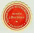 Marque de sceau de la Telephon-Fabrik Actiengesellschaft de Hanovre, avec Joseph Berliner (en).