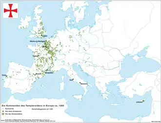 Commanderies templières vers 1300.