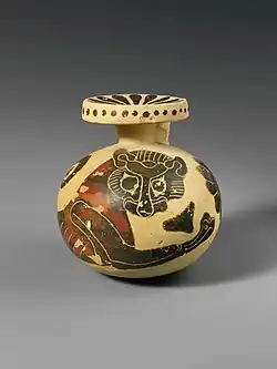 Aryballe à figures noires, 640-625. H. 5,7&nbsp;cm. Metropolitan Museum of Art