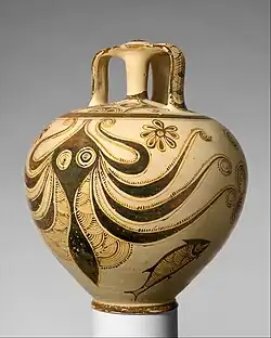 Jarre à étrier, céramique fine du milieu du XIIe&nbsp;siècle&nbsp;av. J.-C., style à poulpe. Metropolitan Museum of Art.