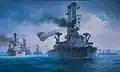 Le sixième escadron de combat de la Grand Fleet quittant l'estuaire du Firth of Forth (1918).