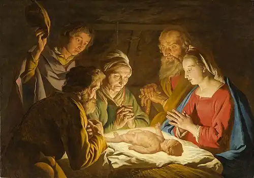 L'Adoration des bergers par Matthias Stom (vers 1635-1637).