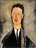 Peinture en buste d'un homme moustachu en costume-cravate