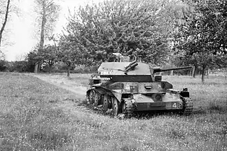 Char britannique Cruiser Mk IV de la 1re DB perdu lors des combats du 30 mai 1940.