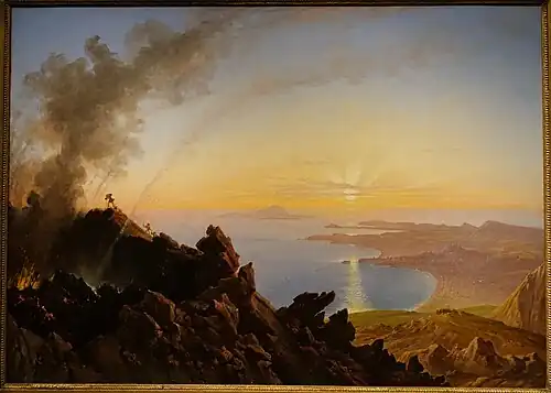 Vue de la baie de Naples depuis le cratère du Vésuve par Franz Ludwig Catel (vers 1840).