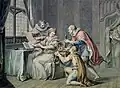 Le duc de Northumberland et Suffolk priant Lady Jane Grey d'accepter la couronne.