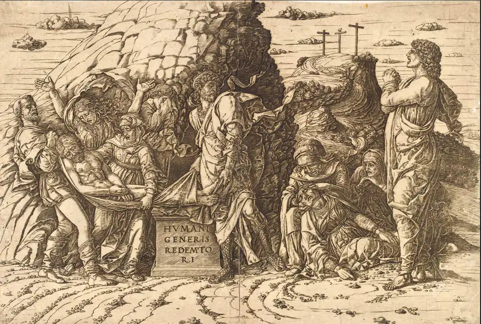 Andrea Mantegna, La Mise au tombeau « en largeur », vers 1470-1475, National Gallery of Art, Washington