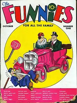couverture en couleur d'un comics montrant un couple en voiture ayant renversé un policier