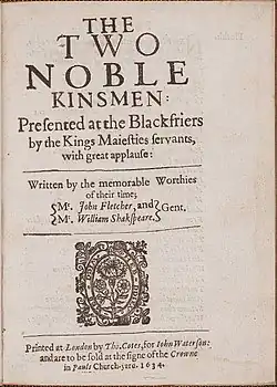 Page de titre d'une pièce montrant les coauteurs John Fletcher et William Shakespeare.