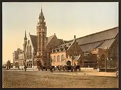 gravure, image de la gare néo-gothique