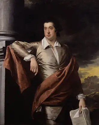 Portrait d'un homme européen d'une trentaine d'années, vêtu d'une chemise beige et d'un drap rouge. Posture sérieuse, tenant un document, légèrement incliné vers la droite. Style baroque, composition classique, éclairage soigné.