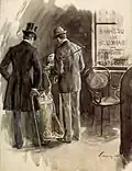 Men looking at ticker tape in broker's office, 1894