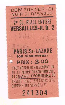 Ticket Paris-Versailles de 1977.