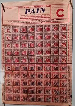 Tickets de rationnement de pain datant de février 1942 (Musée de la Résistance en Bretagne).