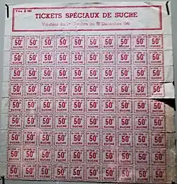 Tickets de rationnement de sucre pour le 4e trimestre 1941 (Musée de la Résistance en Bretagne).