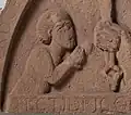Thierry&nbsp;VI sur le tympan de l'abbaye d'Egmond (Rijksmuseum, 1130).
