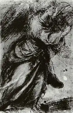 Étude pour l'ange de l'Annonciation. Vers 1560. Crayon noir et fusain, rehauts de crayon blanc. 42&nbsp;×&nbsp;27&nbsp;cm. Galerie des Offices.