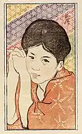 En kimono à motifs de feuilles de chanvre, encre et couleur sur papier, 1913