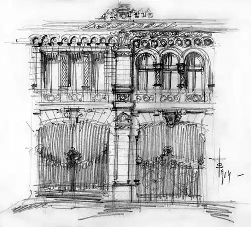 Croquis de façade. Extrait du Cahier de croquis de Toma T. Socolescu