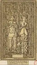 Tombe de cuivre de Bouchard VII de Vendôme, Isabelle de Bourbon et Jeanne de Vendôme leur fille, au milieu du chœur de la collégiale, Collection Gaignière.