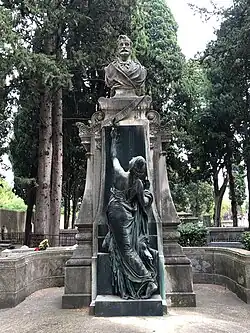 La tombe de Frédéric Bazille, par Auguste Baussan (buste) et Henri Chapu (bas-relief).