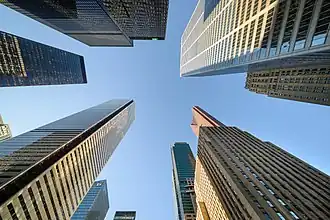 Vue du Financial District. Ces immeubles culminent à plus de 200 m de hauteur.