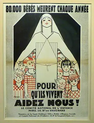 Une affiche de 1920 du Ministère de la Santé Publique Office Public d'Hygiène Sociale.