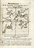 Carte du Monde française, vers 1700. Noter le méridien d'origine