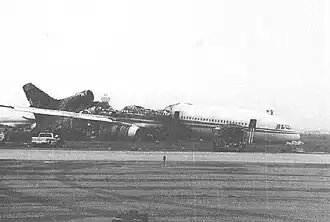L'épave du L-1011 TriStar impliqué, après l'accident du vol 843.
