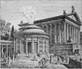 Reconstitution du temple, avec le temple de Castor et Pollux en arrière-plan.