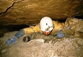 Pat Genuite dans le laminoir Torquemada à -1180 m (T2).
