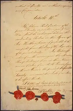 Dernière page du traité de Paris de 1783, signé au no&nbsp;56.