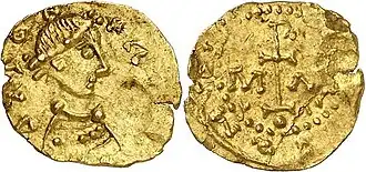 Tremissis de 7 siliques au nom de Dagobert Ier.