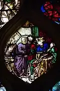 Tympan : Le Christ amené devant Caïphe