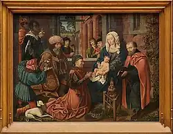 Maître de Francfort, L'Adoration des mages (panneau central d'un triptyque), début du XVIe&nbsp;siècle [168].