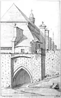 L'église derrière le rempart et la porte d'Auxerre,